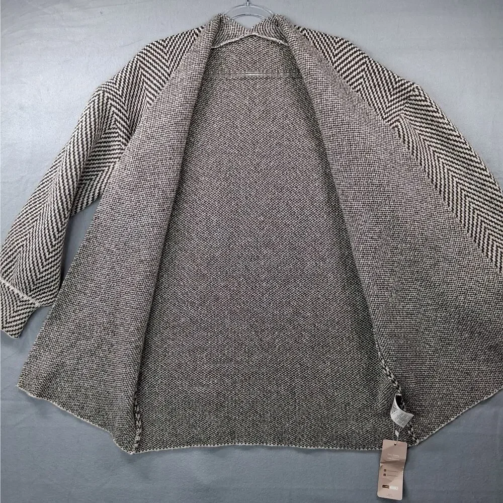 NWT Emily Rose‎ Open Front Cardigan Sweater Women's Medium Gray White Chevron